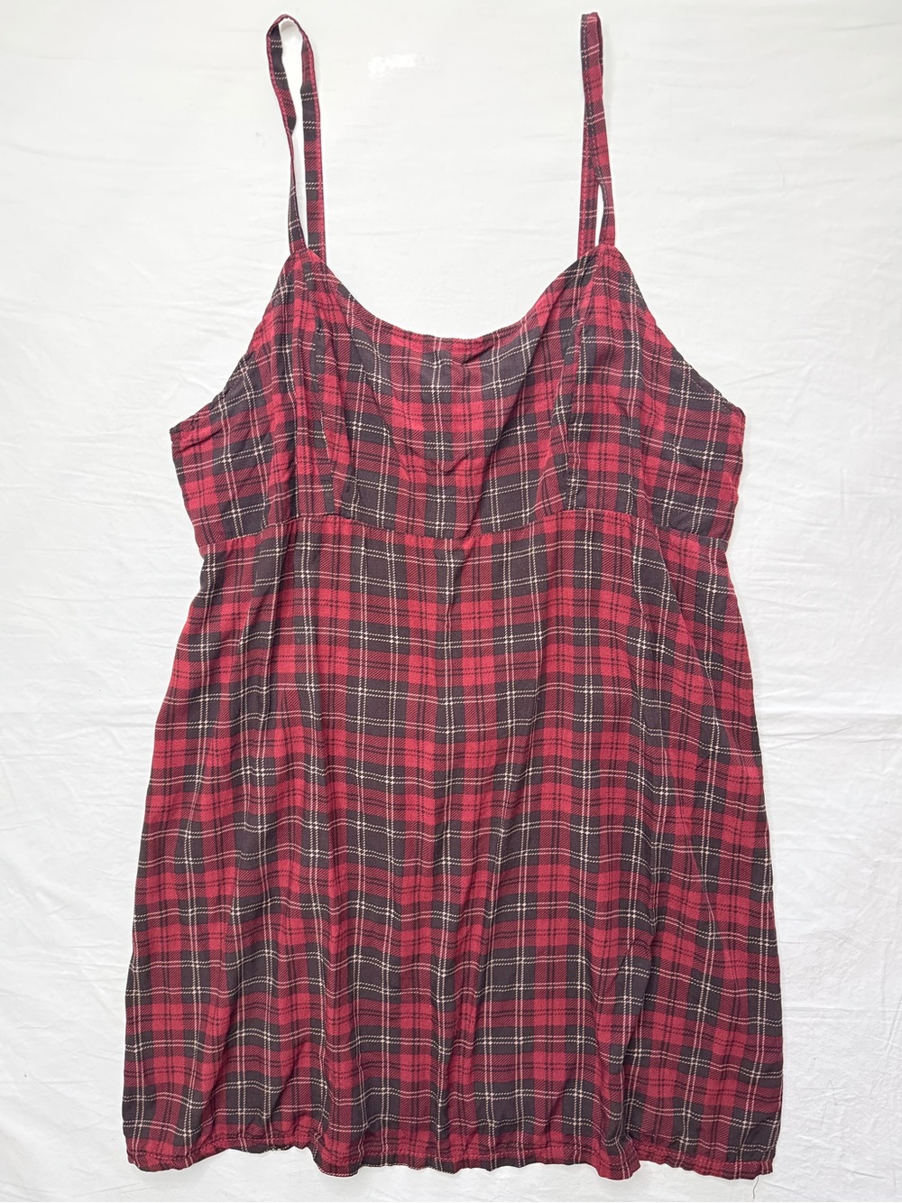 Red Black Plaid Spaghetti Strap Mini Dress